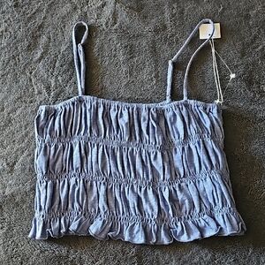 Bishop + Young Blue Ruched Crop Top Small Stretchy Fitted Boho Top NWOT